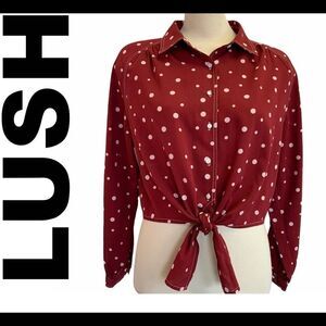 Lush red blouse white polkadots tied front size M